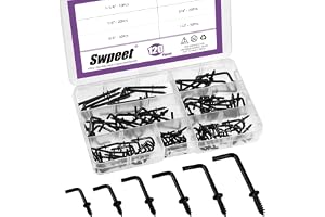 Swpeet 120 st 6 storlekar svarta metallskruvade fyrkantiga böjningskrokar kit, fyrkantiga böjningskrokar L-formade självgänga