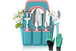 MQHUAYU 6-teiliges Gartengeräte-Set, Garten-Handwerkzeuge aus Aluminiumlegierung Starter-Kit mit Gartentasche, Hochwertiges Outdoor-Werkzeug-Set mit ergonomischem Griff, Garten-Geschenke (Ohne Blumenmuster)