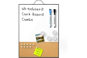 ANLIOTE Magnetic Whiteboard Cork Noticeboard Combo, 40x30cm Hanging Dry Erase Board with Aluminium Frame, Portable Wall Door Planning Board for Office Home School Classroom