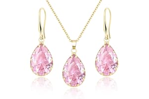 Linawe Crystal Jewellery Sets for Women, Imitation Diamond Pendant Necklace, Rhinestone Drop Dangle Earrings, Birthstone Cubic Zirconia Matching Wedding Jewellery, 14K Gold/Rose Gold/Silver Tones