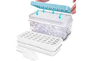 TECHSHARE Ghiaccio Stampo in Alimentare, Stampo Ghiaccio con Coperchio, Rilascia Tutti i Cubetti Ghiaccio in un Secondo, senza BPA, 64 Stampi Ghiaccio (Blu Ice Maker)
