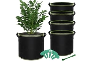 BLIENKREBY 5X Sacs à Plantes 30L, Sac de Plantation Non Tissé avec Poignées, Sac de Culture Jardiniere Balcon avec 5 Étiquettes pour Pommes de Carotte, Oignons, Legumes et Tomates