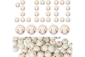 Ajerg Naturholzperlen mit Gesicht 100 Stück - 20mm Runde Holzperlen - Große Holzperlen Natur für DIY Bastelarbeiten, Halskette, Armband, Dekorationen (holz - 20mm)