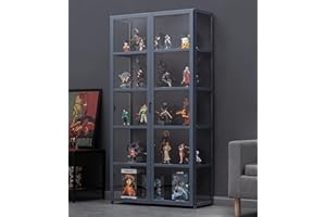 CHAANG vitrinas para colecciones vitrina expositora vitrina vitrina cristal vitrinas de cristal Marco de bambú natural, la puerta del gabinete está dividida, sellada y a prueba de polvo, fácil de instalar y