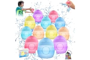SUUWEE 12 Pcs Reusable Water Balloons, Rocket Self Sealing Refillable Silicone Water Balls with Storage Mesh Bag, Quick-fill Self Sealing Happy Bombs, Summer Activities Balls for Pool and Backyard Fun