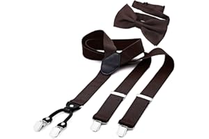 DonDon Bretelles homme 3,5 cm de large en Y, élastiques et réglables, en lot avec nœud papillon assorti 12 x 6 cm