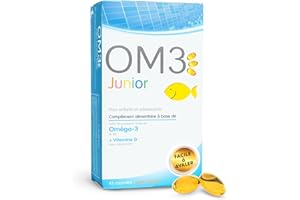 OM3 Junior - Huile de poissons EPAX riche en Oméga-3 et Vitamine D - Pour enfants et adolescents - 45 capsules à avaler ou mâcher