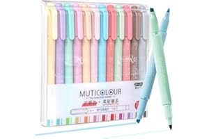 AEN ART Highlighters, 12 Aesthetic Highlighter With Dual Tip, Cute Pastel Highlighters Pens, Mild Assorted Colours, No Bleed Dry Fast Easy to Hold, for Bullet Journal, Bible, Notes, School Supplies