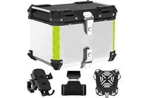 SEASAND Motorcycle Top Case, Tail Box Aluminum Motorcycle Storage Box Luggage Trunk, with Motorcycle backrest and Mobile Phone Holder (55L, Silver)