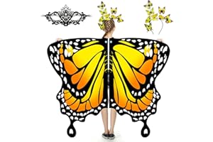 plainshe Alas de mariposa para niñas, disfraz de mariposa para Halloween, alas de hadas para niños, juego de 3 capas de mariposa