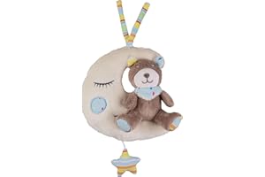 BABY-NOVA babynova Music Box Moon with Teddy Bear from 0 Months, Sleep Aid for Babies, Music Box with the Melody Brahms Lullaby - Sleeping Aid for Hanging and Winding up - Gift for Birth