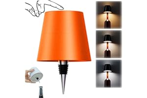 AIMARS Wireless Bottle Lamp, 3 Color Stepless Dimming Wine Bottle Lamp, LED Rechargeable Touch Control Wireless Bottle Lampshade for Bedroom, Restaurant, Bar (Orange, 1-Pack)