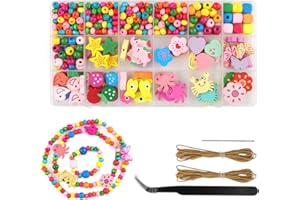 NewZC Kit para Hacer Pulseras Abalorios Niña - Bricolaje Conjunto de Cuentas Colores con 550 Piezas Bolas de Madera para Collares - Regalos Niñas Juego de Joyas con Cordón Elástico