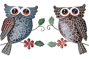 BELUAPI Decorazione da parete in metallo, 2 gufi, in metallo, da appendere alla parete, decorazione per interni ed esterni, idea regalo per giardino, soggiorno, cortile
