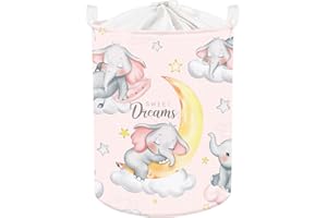 Clastyle 45L Grande Cesta Ropa Sucia Infantil Elefante Durmiente con Tapa para Chico Chica Cestos Almacenaje Rosa Plegable Ropa Juguetes con Asa para Habitación Infantil Dormitorio