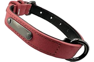 OUFUSILK Collari per Cani, di Pelle Regolabile con Perforatore 4 Taglie con anello a D, Collare per Cani di Taglia Piccola, Media e Grande-rosso,S