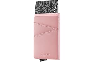 VULKIT Etui na Karty Kredytowe RFID/NFC Blokujące z Skórzanymi Gniazdami Minimalistyczny Pop-Up Smukły Metalowe Portfel dla Męskie lub Kobiet, Różowy