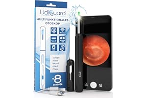 ‎UDIVITA Ohrenschmalz Entferner Otoskop mit Kamera 1920p 3,6mm WiFi Ohrenreiniger - UdiGuard Ohrenspiegel Ohr mit 6 LED-Leuchten Erwachsene Kaninchen und Kinder Schwarze - Kompatibel mit iPhone iPad Android