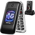 USHINING 4G Senior Mobile Phone without Contract, Folding Mobile Phone Large Buttons Mobile Phone for Seniors with 2.8 and 1.77 Inch Dual Colour Display SOS Function Charging Station Dual SIM Speed