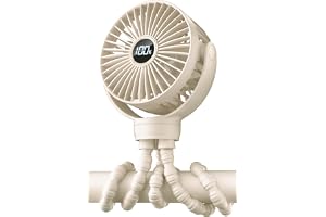 KIDEE Portable Pram Fan, Small Rechargeable Clip On Fan with Digital Display, 2000mAh, 3 Speeds 360° Rotate Mini Cooling Fan 