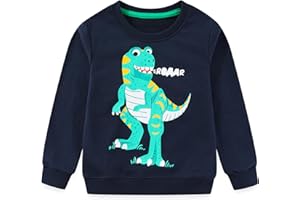 Codkkre Sweatshirt Garçon Pull Bébé Garçon Imprimé Dinosaure Excavateur Coton Sweat Col Rond pour Enfants Garçon 2-7 Ans