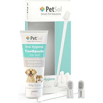 PetSol Dental Care Kit for Dogs & Cats Toothpaste (100g) with 3 x Toothbrushes to Clean Pet's Teeth, Remove Plaque and Tartar