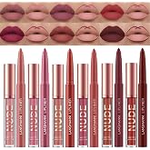 12 Pcs Lipstick Makeup Set, 6 Matte Liquid + 6 Eyeliners, Long Lasting Waterproof Lip Gloss Kit