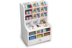 VIKMYER Mnkyer Organizzatore da Scrivania in Legno Scatola di Penne da Scrivania Multifunzione per Desktop in Casa Forniture per Ufficio Scolastico con Cassetto (Bianco-b16)