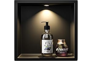 Bernkot Nicho de pared de acero inoxidable con luz LED Downlight, 30 cm x 30 cm, resistente al agua, no requiere azulejos, almacenamiento de baño, nicho, color negro mate