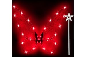 Silom Fairy Wings Light up Butterfly Wings for Adult Kids, LED Fairy Wing Sparkle Angel Wings for Girls Women Halloween Cosplay Costume Angel Wings Dress Up Costume (Red)