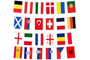 WENTSENT 24 Länder Fahnen Wimpelkette, 24 Länder Beidseitig Stoff Euro Flaggenkette, Olympia Deko Wimpel Girlande Banner für Europa Damen Fußball EM Eurovision 2025 WM Olympische Bar Party Dekoration
