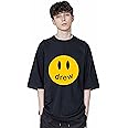 Uniplanet Store Mens Drew 3/4 Half Sleeve Oversized Fit Black T Shirt