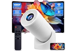 FUTUZEN Mini Projector with WiFi and Bluetooth, 180° Rotation 200'' Screen Smart Projectors for Bedroom, Auto Keystone Outdoor Home Cinema Portable Projector 4K, Compatible with Smartphone/Laptop/TV Stick