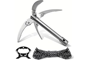 DIYCUT 3 Pièces Pliable Grappin Pliant, Petite Ancre de Bateau, Grappin Ancre en Acier, avec Corde de 10m et Manivelle, pour Nettoyer Plantes Aquatiques, Préparation Pêche