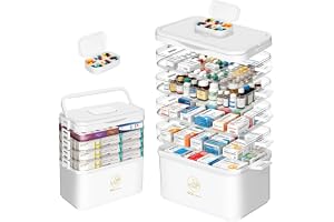 Mittimiya 5-våningar stor medicinlåda förvaring | 30 x 31 x 16 cm plastmedicin förvaring med bärhandtag och liten pillerdosa, för familj, kontor, skola och resor