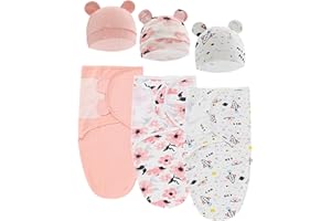 SMGBWAY 3Pcs Couverture à emmailloter bébé, Nouveau-né Emmaillotage Bebe, Sac d'Emmaillotage en Coton Biologique, Cadeau Nouveau-né, Réglable Sac de Couchage Emmaillotage pour 0-3 Mois bébé Unisexe (02)