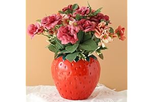 Arawat Erdbeer Vase Deko Wohnzimmer Modern Vasen Rot Strawberry Decor Erdbeervase Schöne Blumenvase Deko Aesthetic Blossom Vase Rote Beere Tulpenvase Himbeere Vase für Pampasgras Blumen 15x15x15 cm