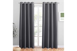PONY DANCE Zasłona zaciemniająca z krótkim oczkiem Zestaw 2 nieprzezroczystych zasłon do sypialni Zasłony Szare krótkie zasłony zaciemniające do sypialni, wys. 210 x szer. 132 cm