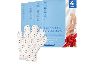 PLANTIFIQUE Hydrating Hand Mask Gloves 4 Pack – Korean Moisturizing Hand Treatment with Hyaluronic Acid, Shea Butter & Macadamia – Nourishing Vegan Care for Dry, Rough Hands