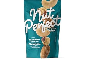 ‎NUT PERFECT BUT A BITE BETTER! Nut Perfect | Haselnuss-Cashew-Mandel-Mix | Naturbelassene Mandeln und Cashews, geröstete Haselnüsse| Knackig, Lecker, Aromatisch | 100g
