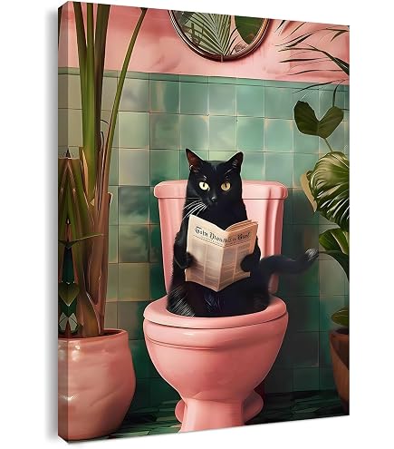 Décoration humoristique animaux sur toilettes avec journal impression toile