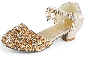 Sangyn Prinzessin Schuhe Mädchen Glitzer Hochzeiten Klett Sandalen Stöckelschuhe Kinder Partei Ballerina Cinderella Kristall Schuhe für Halloween Fest Fasching Geburtstag Party