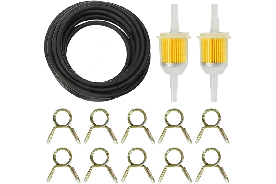 13 Motorcycle Inline Fuel Filter Kit, 2 x 6mm/8mm Diesel Petrol Filter, 2m Fuel Line & 10 Hose Clamps for Motorcycles & Lawn Mowers