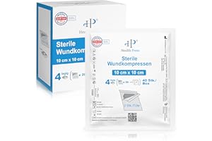 Health Press 10 x 10 cm, 40 sztuk (20 x 2 sztuki) jałowe opatrunki do pielęgnacji ran, 4-warstwowa gaza, sterylne opatrunki, opatrunki dermatologiczne