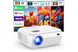 AGIMA 4K Proiettore 1080P Nativo 2025 proiettore Portatile con Smart TV OS Apps integrate, 450ANSI, Altoparlanti stereo, WiFi 6, Bluetooth 5.2 Proiettore Compatible con TV Stick/Smartphone/HDMI,Bianco