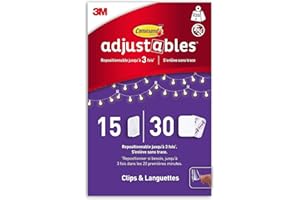 Command Adjustables Clips de Décoration Répositionnables Transparents, 15 Clips + 30 Languettes Adhésives - Fixation sans Dommage, 225 g