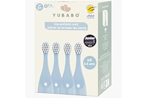YUBABO - Brossettes de rechange - Recharge brosse à dent électrique - Tête de brosse à dents électrique pour YubaBrosse - Pack de 4 brossettes de 3-6 ans bleu - Poils Dupont souples & doux de 7 mm