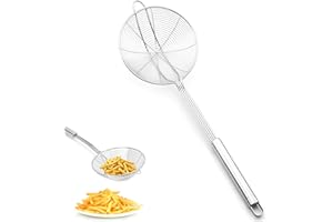CTCEHL Schiumarola in Acciaio Inox,scolapasta con pratico gancio,Cucchiaio e schiumarola,Schiumarola a ragno,adatta per cucinare in cucina,grigliare,cuocere a vapore e scolare (14 cm)
