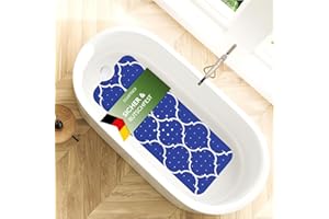 SilverRack - Alfombrilla de bañera, 100 x 40 cm (motivos marroquíes, azul oscuro), alfombrilla antideslizante, sin BPA, niños, bebés, alfombrilla de ducha bohemia resistente al moho, lavable a máquina