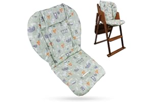 Longgouk High Chair Cushion, Soft and Comfortable, Breathable, Green Forest Animal Pattern